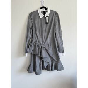 Petersyn Bettina Dress Black Checkered Gingham Ruffle Mini‎ Long Sleeve Preppy L